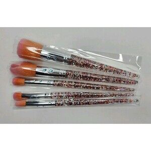 Slmissglam Rainbow Luxe Brush Set of 5 Makeup Brushes Glitter Handles New Orange